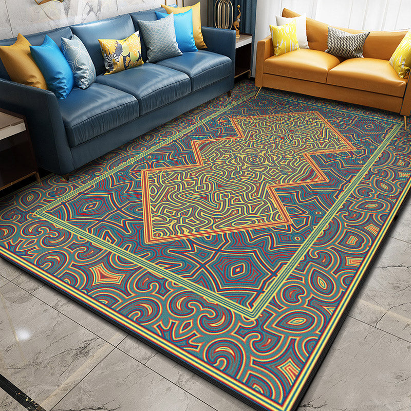 Glam Symmetry Print Rug Multi Color Moroccan Carpet Polypropylene Stain Resistant Pet Friendly Anti-Slip Backing Rug for Decor