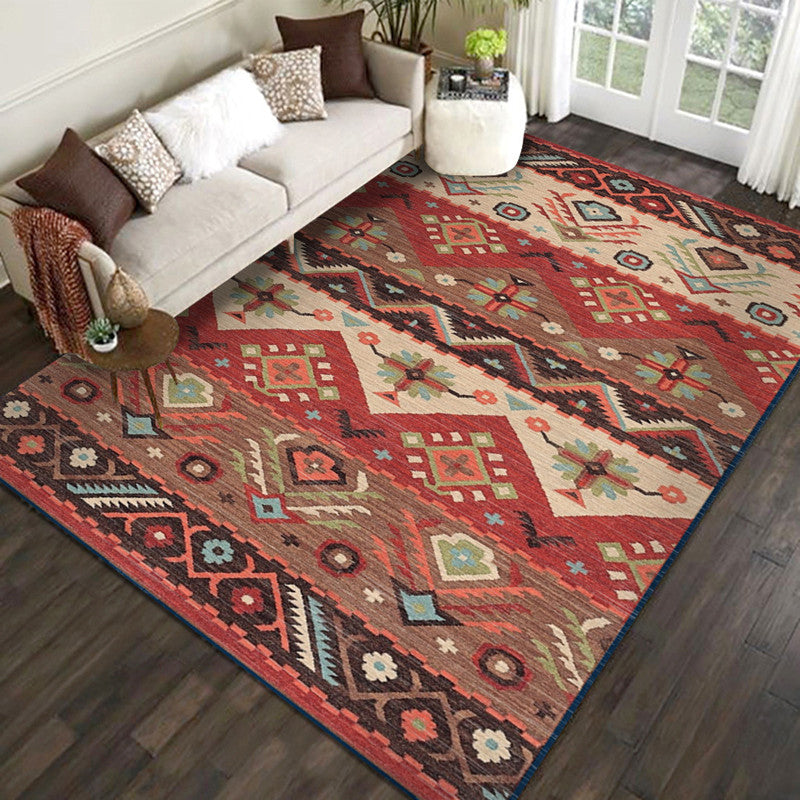 Multicolor Moroccan Indoor Rug Synthetics Jacquard Printed Carpet Non-Slip Stain Resistant Machine Washable Rug for Home