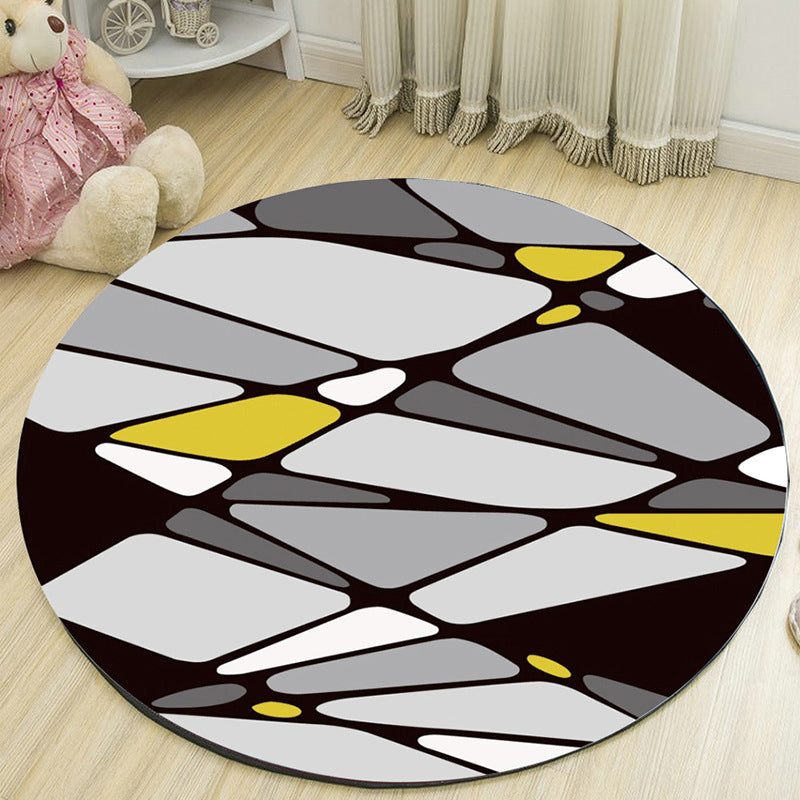 Bright Colorblock Geometric Rug Multi Colored Postmodern Rug Polyester Non-Slip Stain Resistant Pet Friendly Rug for Room