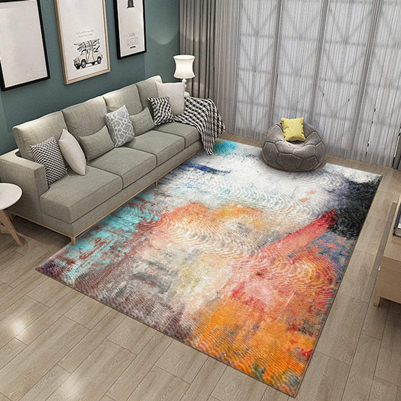 Modern Abstract Watercolor Rug Multi-Color Synthetics Rug Washable Anti-Slip Stain Resistant Area Carpet for Home