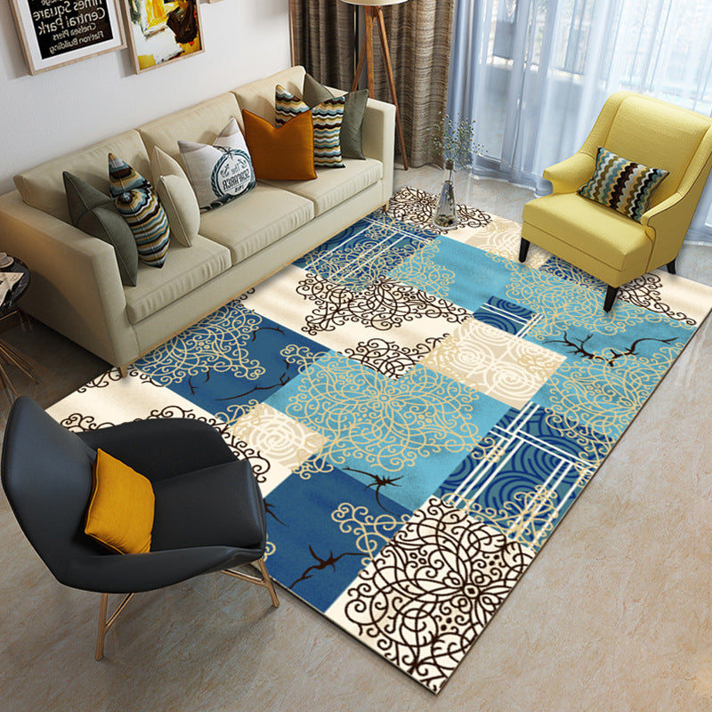 Multi Color Geometrical Rug Synthetics Contemporary Area Carpet Pet Friendly Non-Slip Backing Washable Rug for Living Room