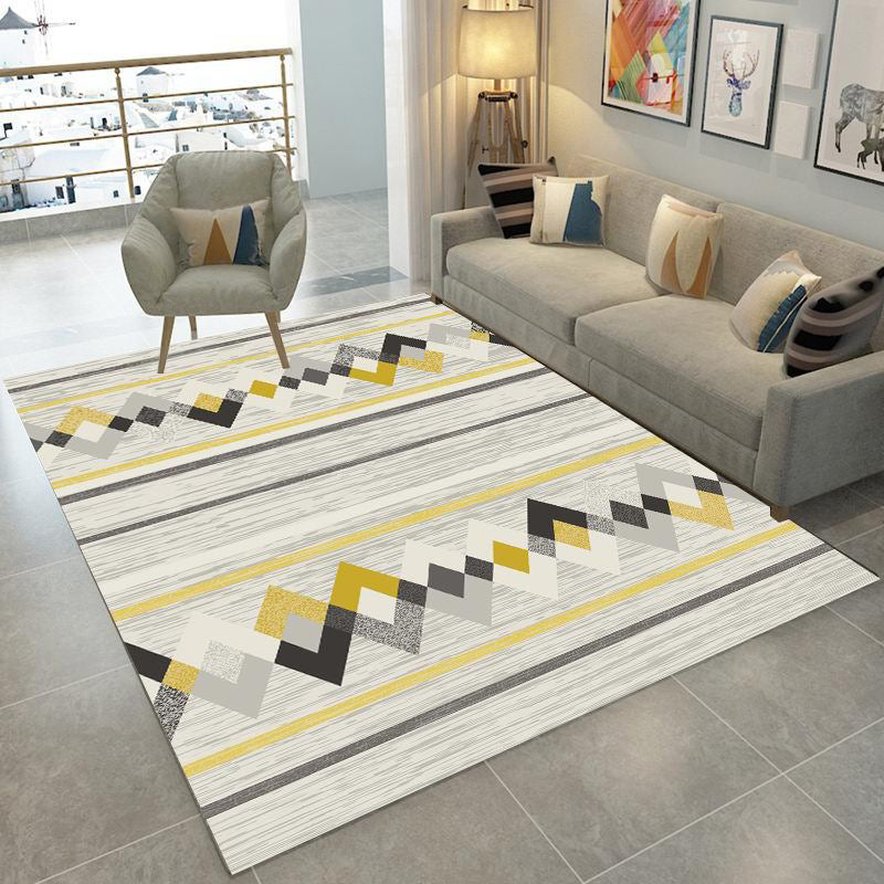 Nordic Geometric Pattern Rug Multi-Color Polypropylene Carpet Anti-Slip Washable Stain Resistant Rug for Great Room
