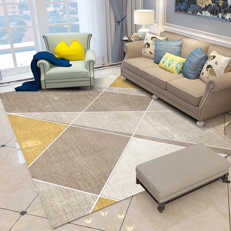 Classic Geometry Area Rug Multi-Color Minimalist Rug Polyester Stain Resistant Machine Washable Non-Slip Backing Rug for Room