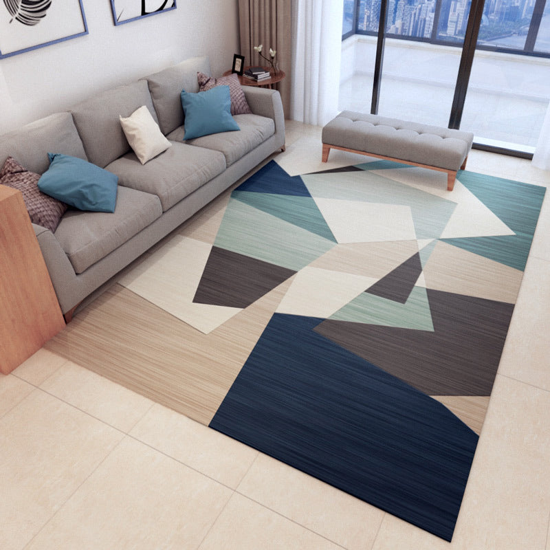 Classic Geometry Area Rug Multi-Color Minimalist Rug Polyester Stain Resistant Machine Washable Non-Slip Backing Rug for Room