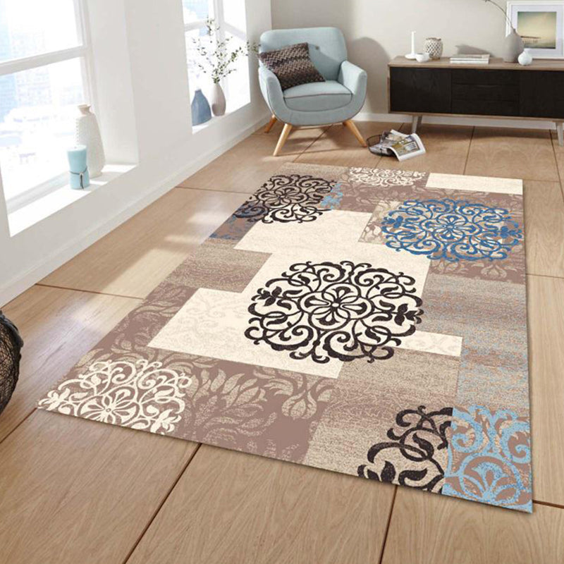 Modern Living Room Area Rug Multi Colored Geometric Rug Synthetics Non-Slip Washable Stain Resistant Indoor Rug