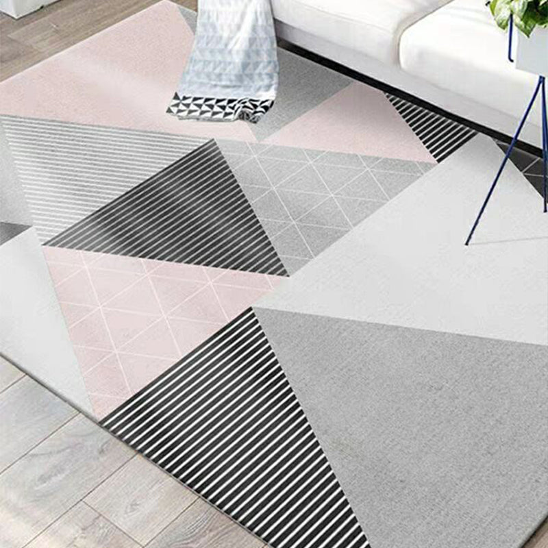 Fashion Multi Color Geometric Rug Synthetics Nordic Area Carpet Pet Friendly Non-Slip Backing Machine Washable Rug for Lounge