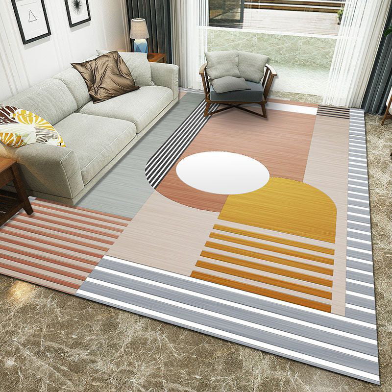 Minimalist 3D Printing Geometry Rug Multi-Colored Polypropylene Rug Machine Washable Non-Slip Stain Resistant Area Rug for Home