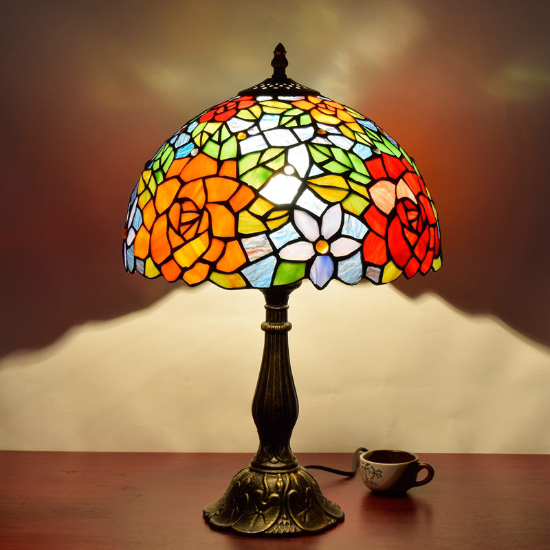 1��Head Table Lamp Decorative Dome Shade Stained Glass Nightstand Light for Living Room