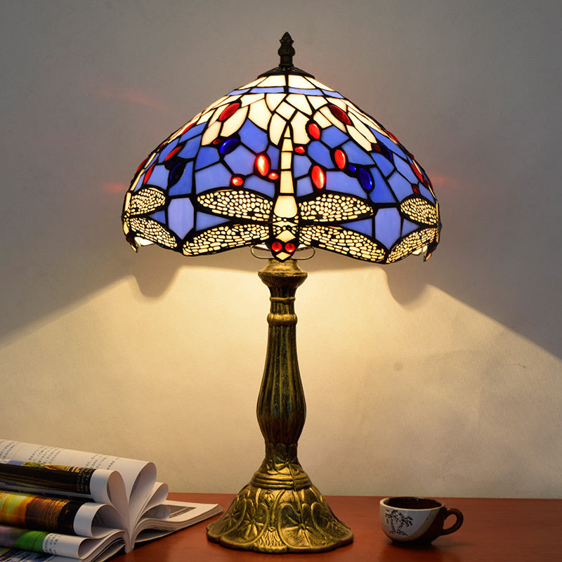 1��Head Table Lamp Decorative Dome Shade Stained Glass Nightstand Light for Living Room