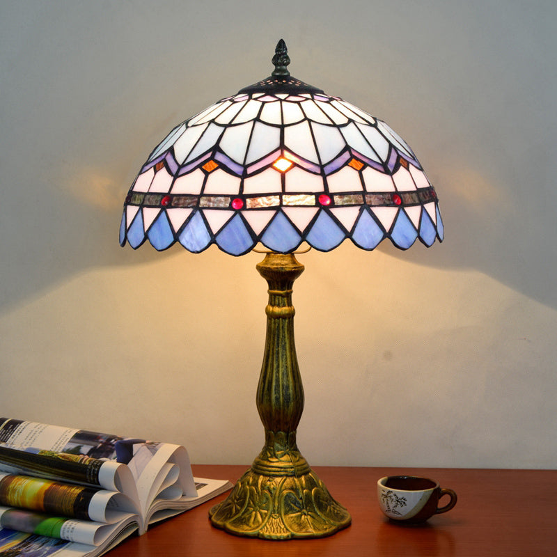 1��Head Table Lamp Decorative Dome Shade Stained Glass Nightstand Light for Living Room