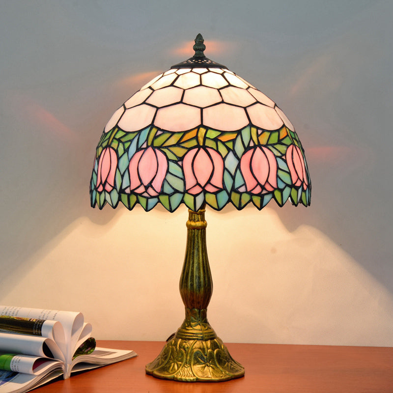 1��Head Table Lamp Decorative Dome Shade Stained Glass Nightstand Light for Living Room