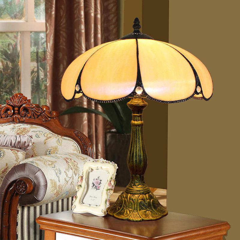 1��Head Table Lamp Decorative Dome Shade Stained Glass Nightstand Light for Living Room