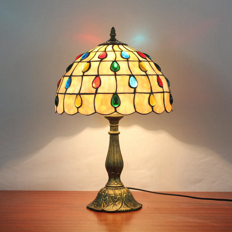 1��Head Table Lamp Decorative Dome Shade Stained Glass Nightstand Light for Living Room
