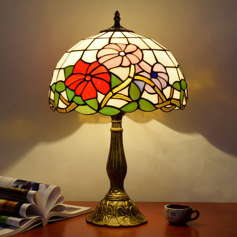 1��Head Table Lamp Decorative Dome Shade Stained Glass Nightstand Light for Living Room