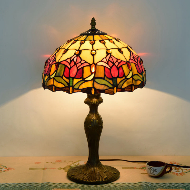 1��Head Table Lamp Decorative Dome Shade Stained Glass Nightstand Light for Living Room