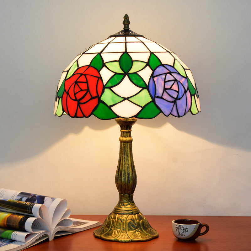 1��Head Table Lamp Decorative Dome Shade Stained Glass Nightstand Light for Living Room