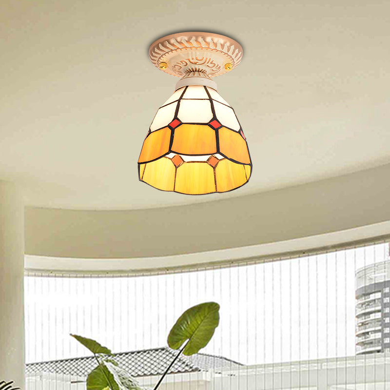 Tiffany Style Bell Shade Semi-Flush-Einbrüche handgefertigte Kunstglasspülendedecke Leuchte