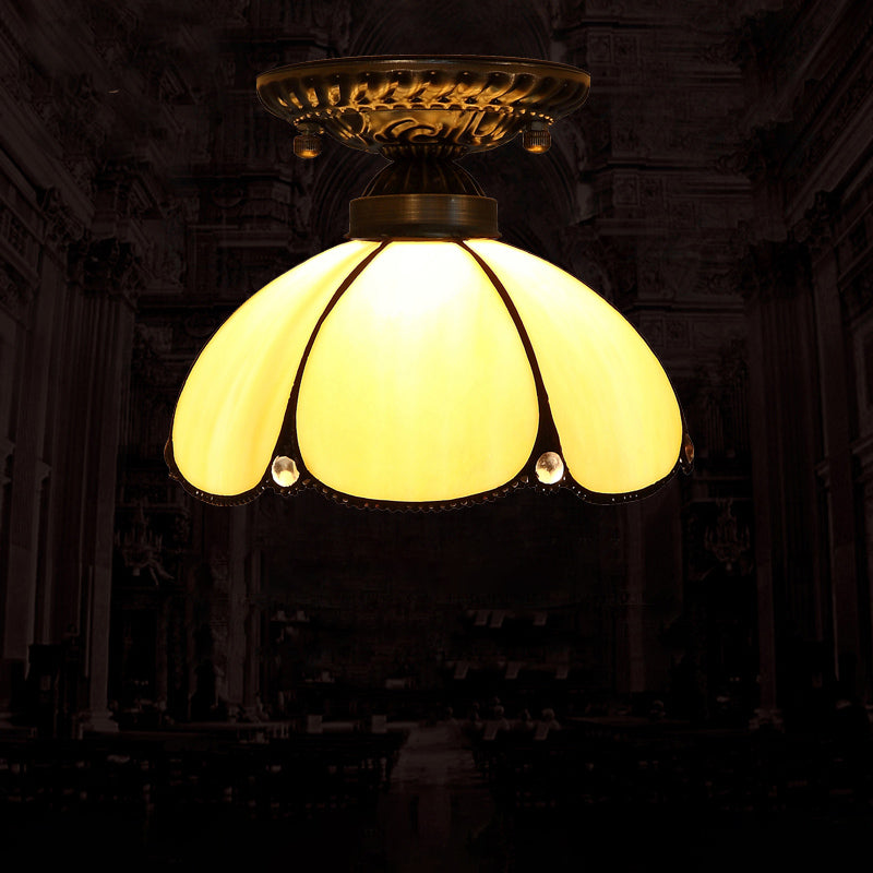 Decorative Dome Shade Semi Flush Mount 1-Light Stained Glass Ceiling Mounted Light