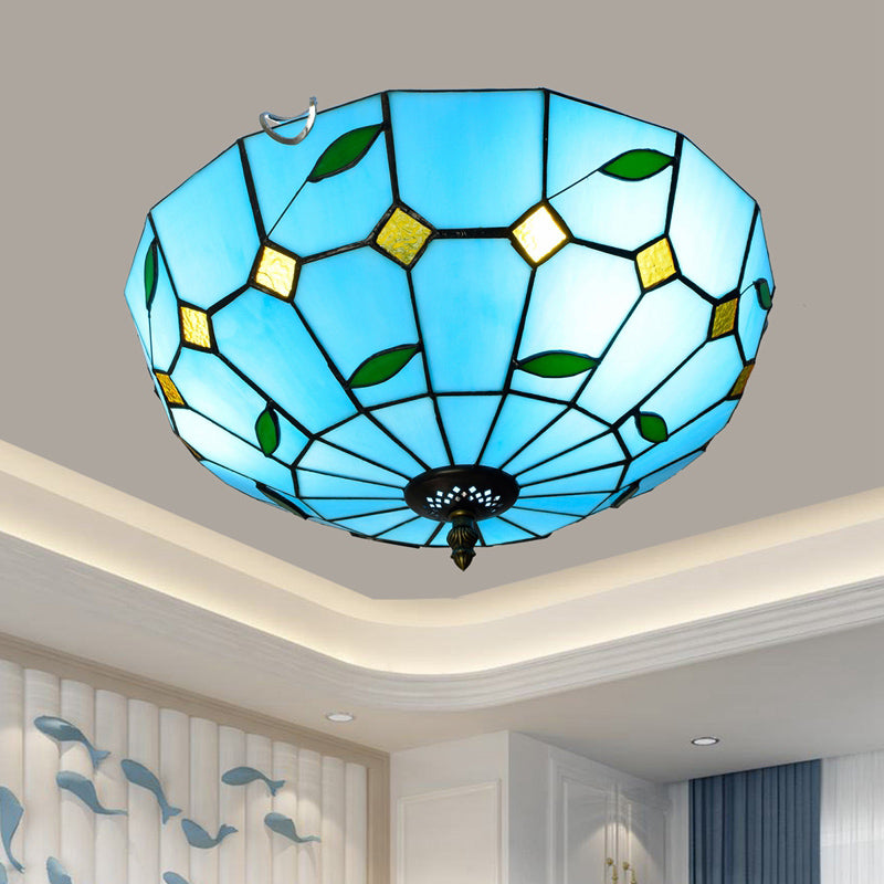 Plafonnier traditionnel à abat-jour en forme de bol, luminaire d'art en verre teinté