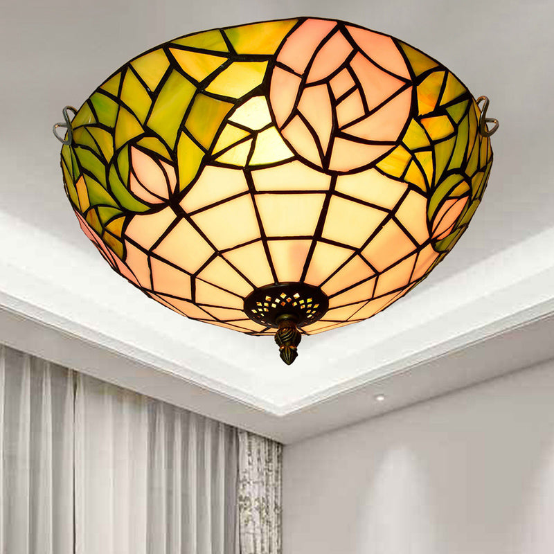 Plafonnier traditionnel à abat-jour en forme de bol, luminaire d'art en verre teinté