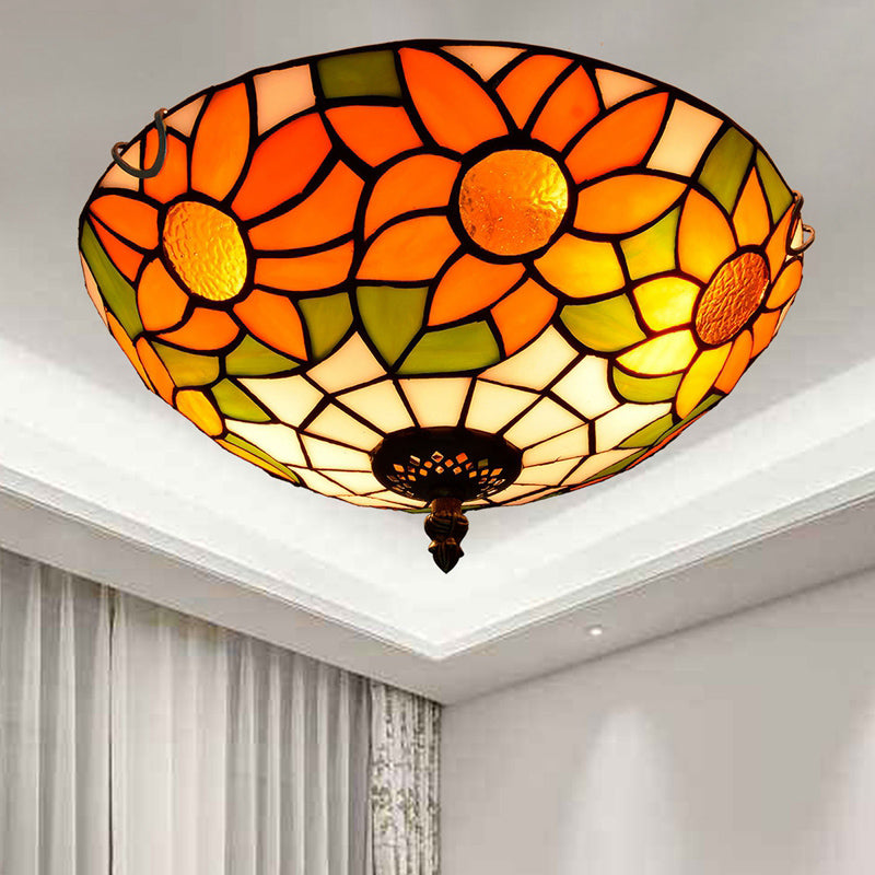 Plafonnier traditionnel à abat-jour en forme de bol, luminaire d'art en verre teinté
