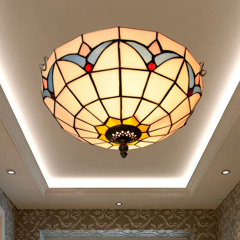 Plafonnier traditionnel à abat-jour en forme de bol, luminaire d'art en verre teinté