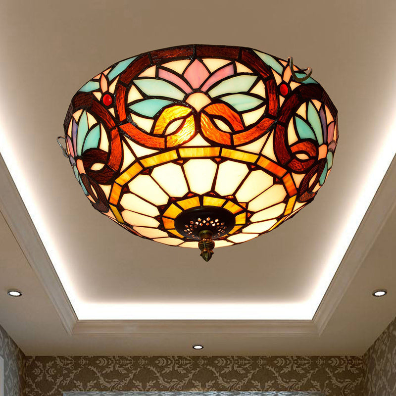 Plafonnier traditionnel à abat-jour en forme de bol, luminaire d'art en verre teinté