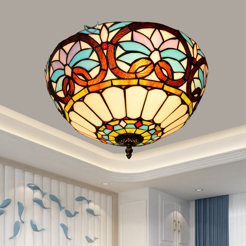 Plafonnier traditionnel à abat-jour en forme de bol, luminaire d'art en verre teinté