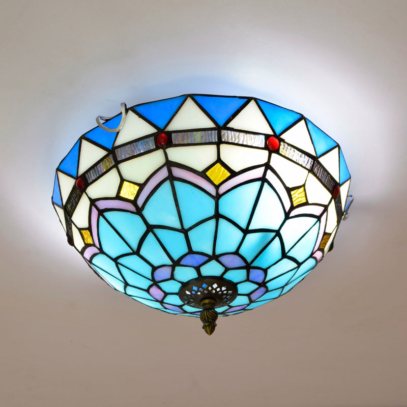 Plafonnier traditionnel à abat-jour en forme de bol, luminaire d'art en verre teinté