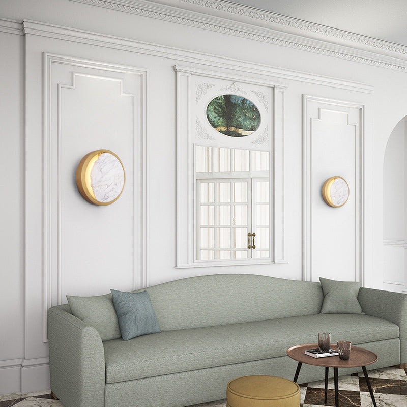 Éclairage d'applications de lune Postmodern Marble Gold LED LEMINE MURS ALIMENTATION avec anneau métallique pour le chevet