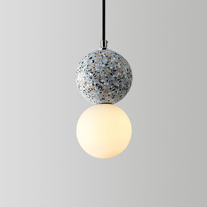 Round Pendant Light Minimalistic Frosted Glass 1 Bulb Dining Room Suspension Light with Terrazzo Decor