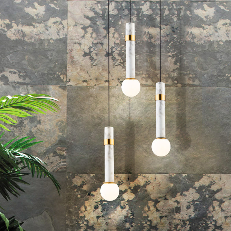 Marble Cylindrical Shade Suspension Light Simplicity Single Pendant Light Fixture