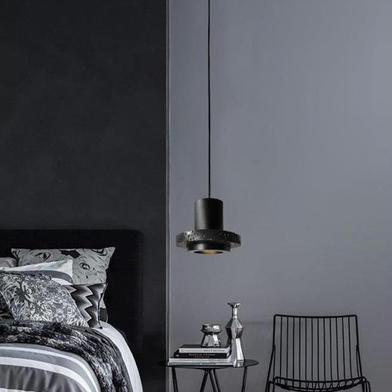 Platte ronde plafondverlichting eenvoud terrazzo single-bulb zwarte hoed hangende lamp