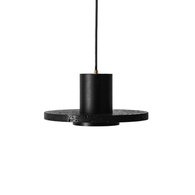 Platte ronde plafondverlichting eenvoud terrazzo single-bulb zwarte hoed hangende lamp