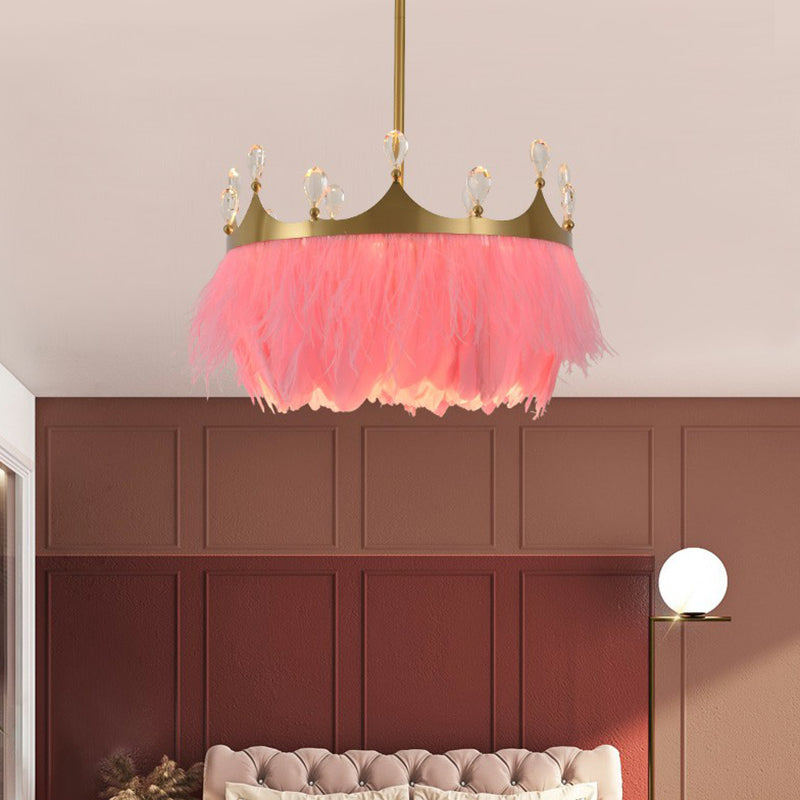 Ronde slaapkamer suspensie licht veer 1 lamp eenvoud hanglamp met kristal en kroondecor in goud