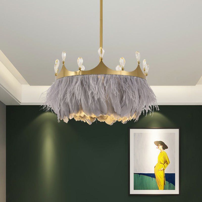 Ronde slaapkamer suspensie licht veer 1 lamp eenvoud hanglamp met kristal en kroondecor in goud