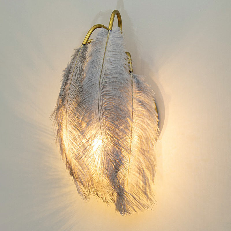 Gold Curved Sconce Lighting Simplicity Single-Bulb Feather Wall Light Fixture for Bedside