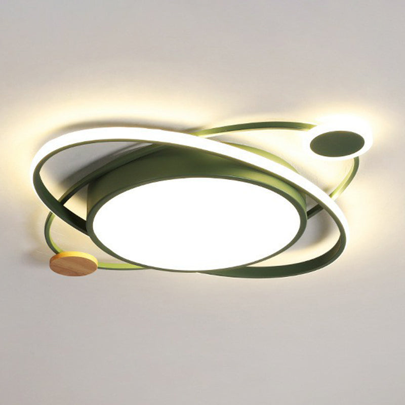 Macaron Orbit Shaped LED Flush Mount Lighting Metallic Kids Bedroom Flush Mount Ceiling Light
