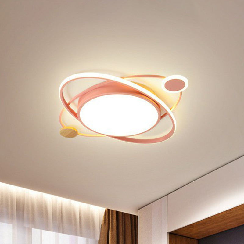 Macaron Orbit Shaped LED Flush Mount Lighting Metallic Kids Bedroom Flush Mount Ceiling Light