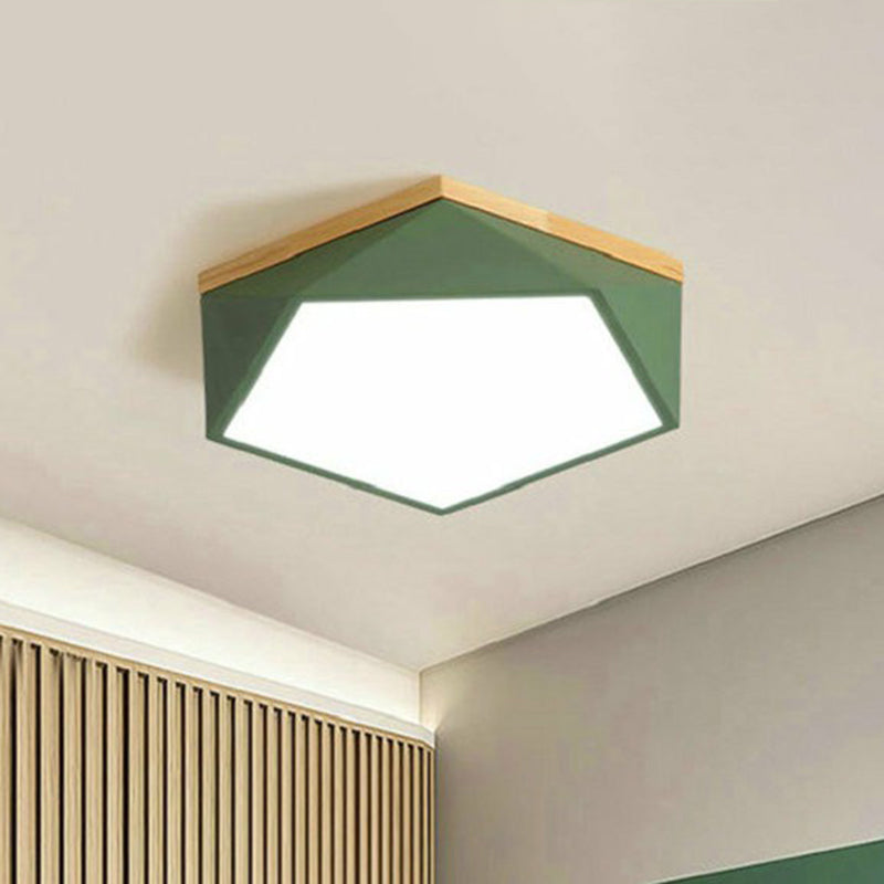 Chambre à coucher à coucher du Pentagone Flush Light Metallic Macaron DEL Flush Ceiling Light Fixture with Wooden Canopy