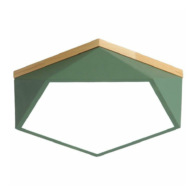 Chambre à coucher à coucher du Pentagone Flush Light Metallic Macaron DEL Flush Ceiling Light Fixture with Wooden Canopy