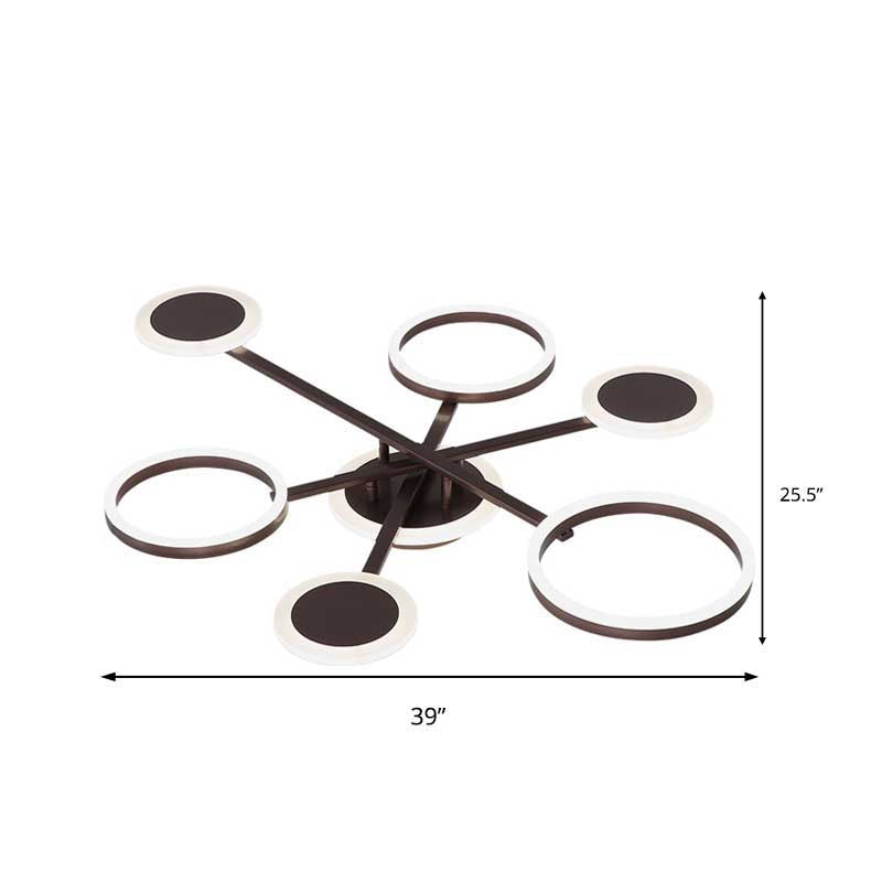 Lampada del soffitto postmoderno a 4/6 luci a filo caffè Sputnik Apparecchiatura a soffitto con tonalità acrilica in luce calda/bianca