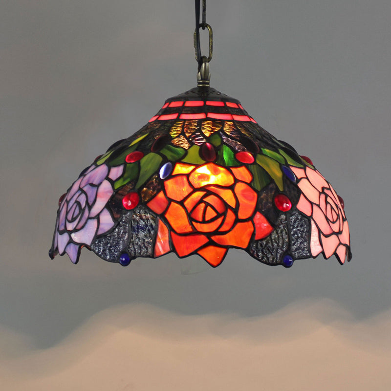 Luz de techo de cúpula de estilo Tiffany de 1 luces de vidrio manchado colgante de colgante para restaurante