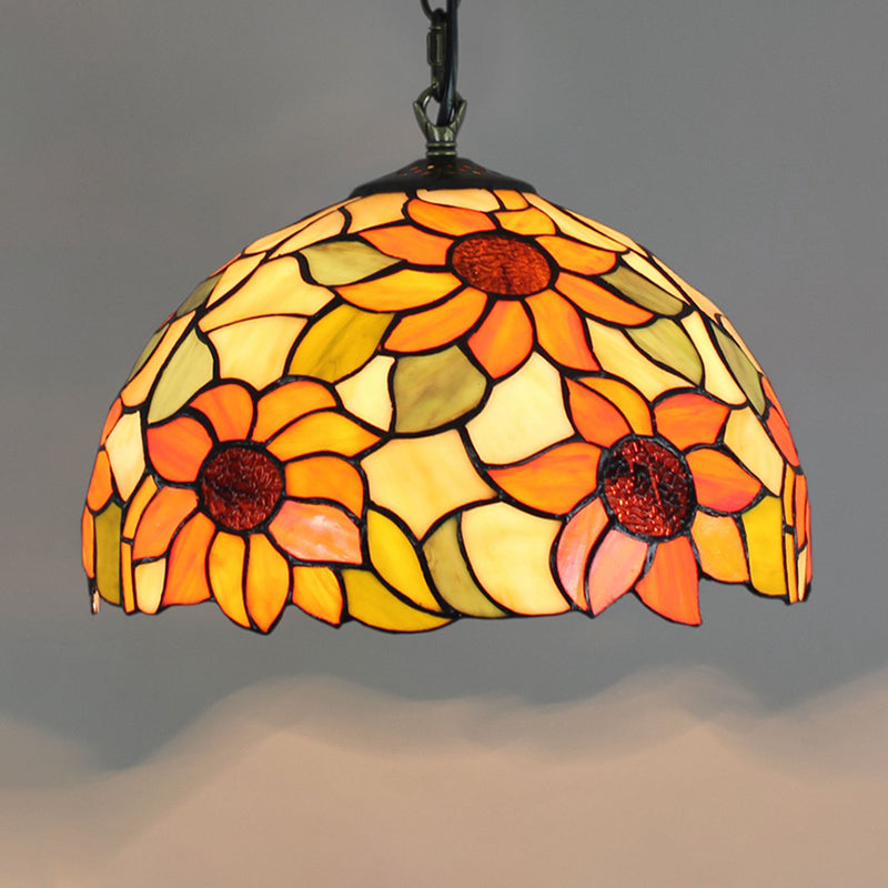 Tiffany-Style Dome Ceiling Light 1-Light Stained Glass Hanging Pendant Light for Restaurant