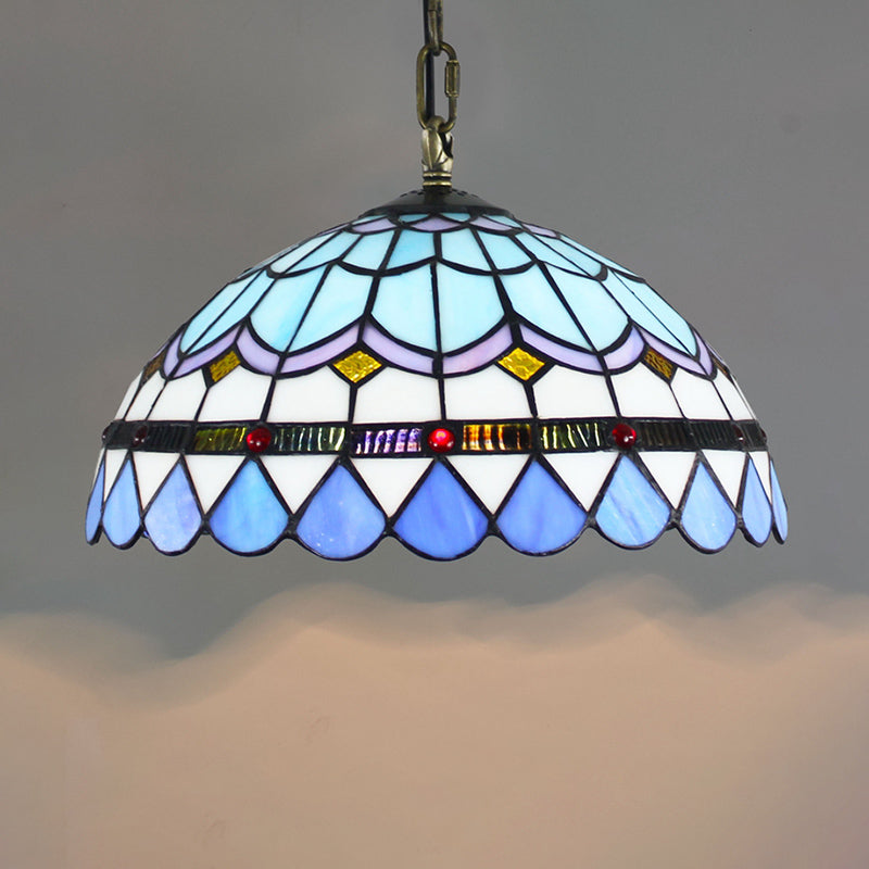 Tiffany-Style Dome Ceiling Light 1-Light Stained Glass Hanging Pendant Light for Restaurant