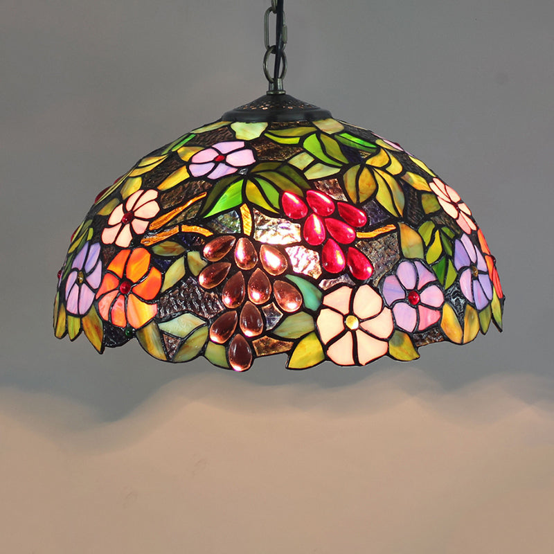 Luz de techo de cúpula de estilo Tiffany de 1 luces de vidrio manchado colgante de colgante para restaurante