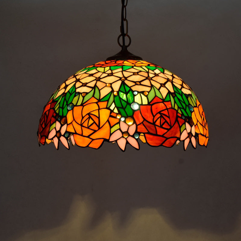 Luz de techo de cúpula de estilo Tiffany de 1 luces de vidrio manchado colgante de colgante para restaurante