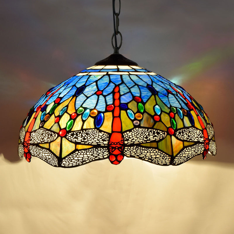 Luz de techo de cúpula de estilo Tiffany de 1 luces de vidrio manchado colgante de colgante para restaurante