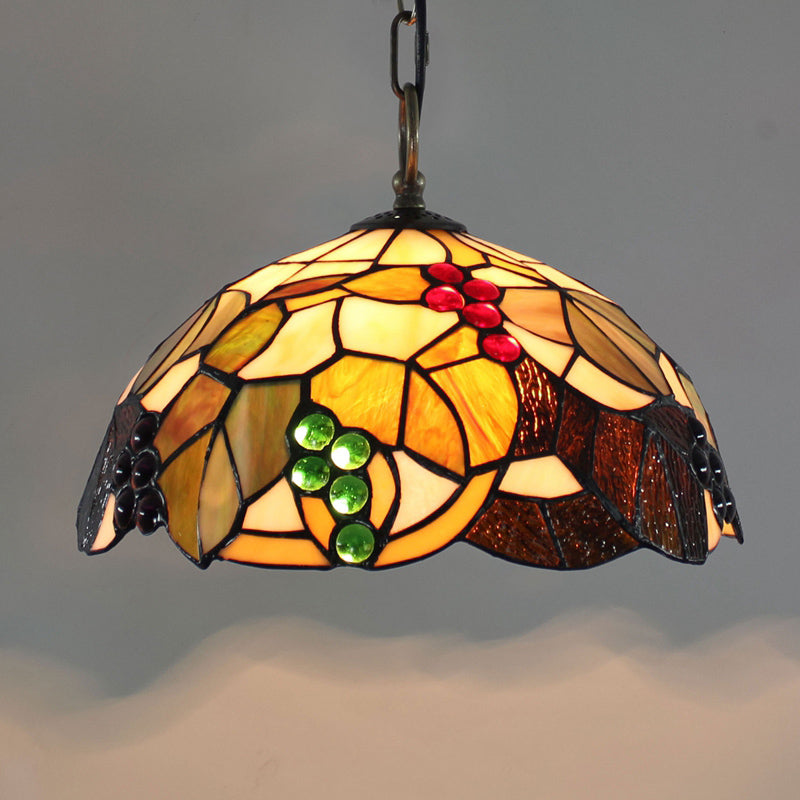 Tiffany-Style Dome Ceiling Light 1-Light Stained Glass Hanging Pendant Light for Restaurant