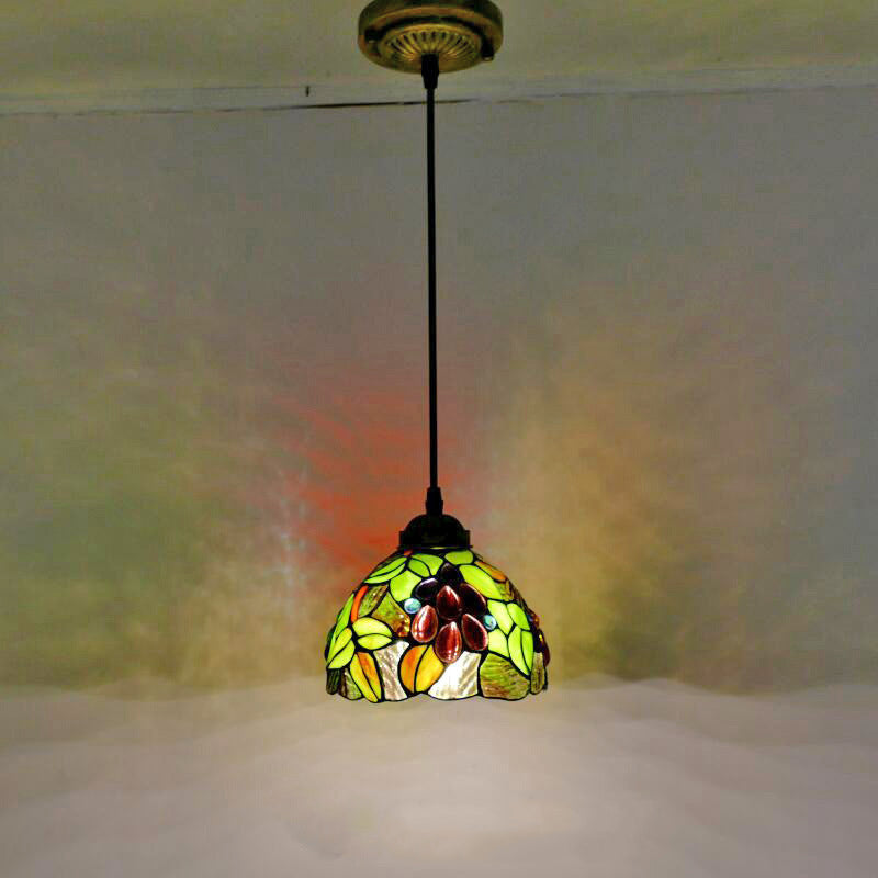 1 Head Suspension Light Decorative Dome Shade Grape Stained Glass Pendant Light Fixture